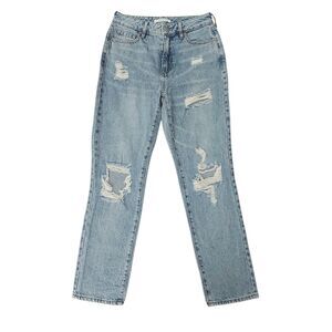 PacSun Mom Jean Womens 25 Blue Distressed 100% Cotton High Rise Denim Work